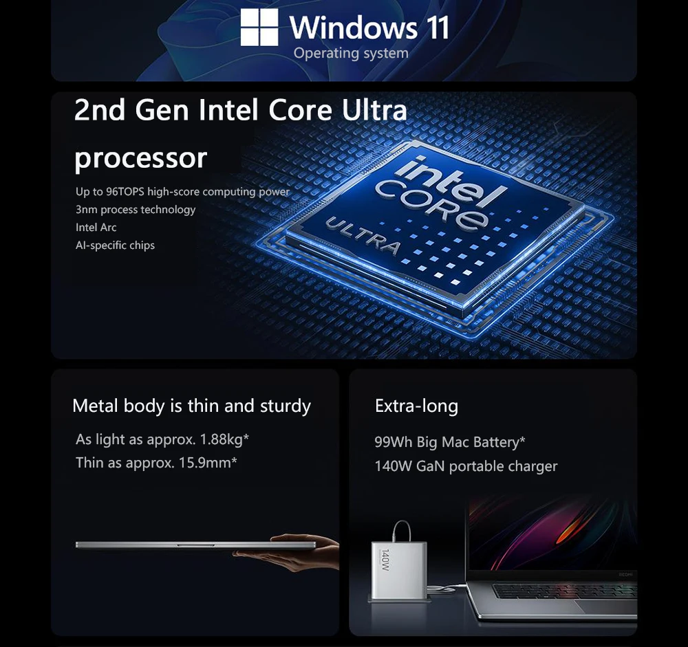 【World Premiere】REDMI Book Pro 16 2025 Ultra5-225H/Ultra7-255H 32GB+1TB 2.5K/3.1K 120Hz/165Hz Grey