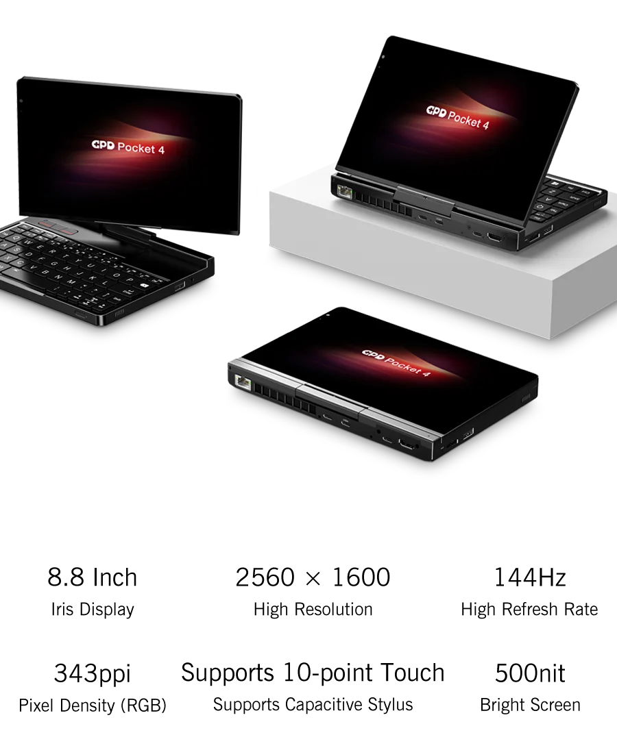 New GPD Pocket 4 2025 Mini Laptop PC 8 Inch AI 9 HX 370 8840U 16/32/64GB RAM 1/2TB NVME SSD Modular Full-featured Handheld WIFI