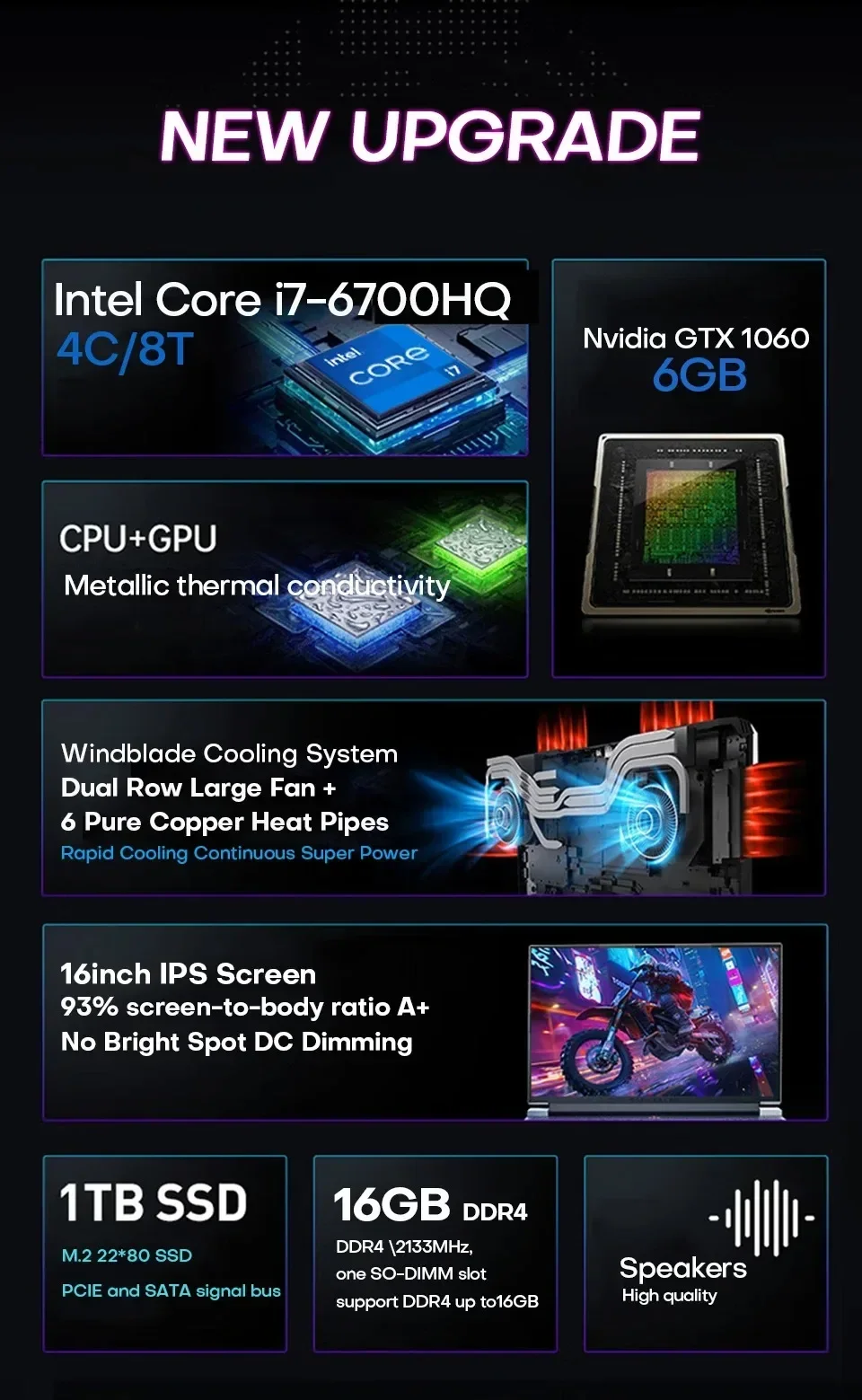 16" Gaming Laptop intel Core i7-6700HQ GTX 1060 6GB IPS 1920*1200 Notebook PC Gamer 16GB 32GB 256GB-2TB SSD Windows 11 Pro
