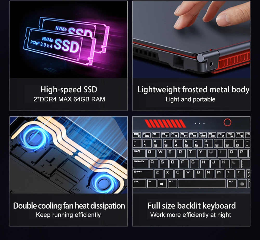 2026 New Gaming Laptop Computer Intel Core i9-10885H i7 8750H GTX1650 4G 16.1 Inch IPS Screen RAM Max 64GB 2*DDR4 2*M.2 NVMe