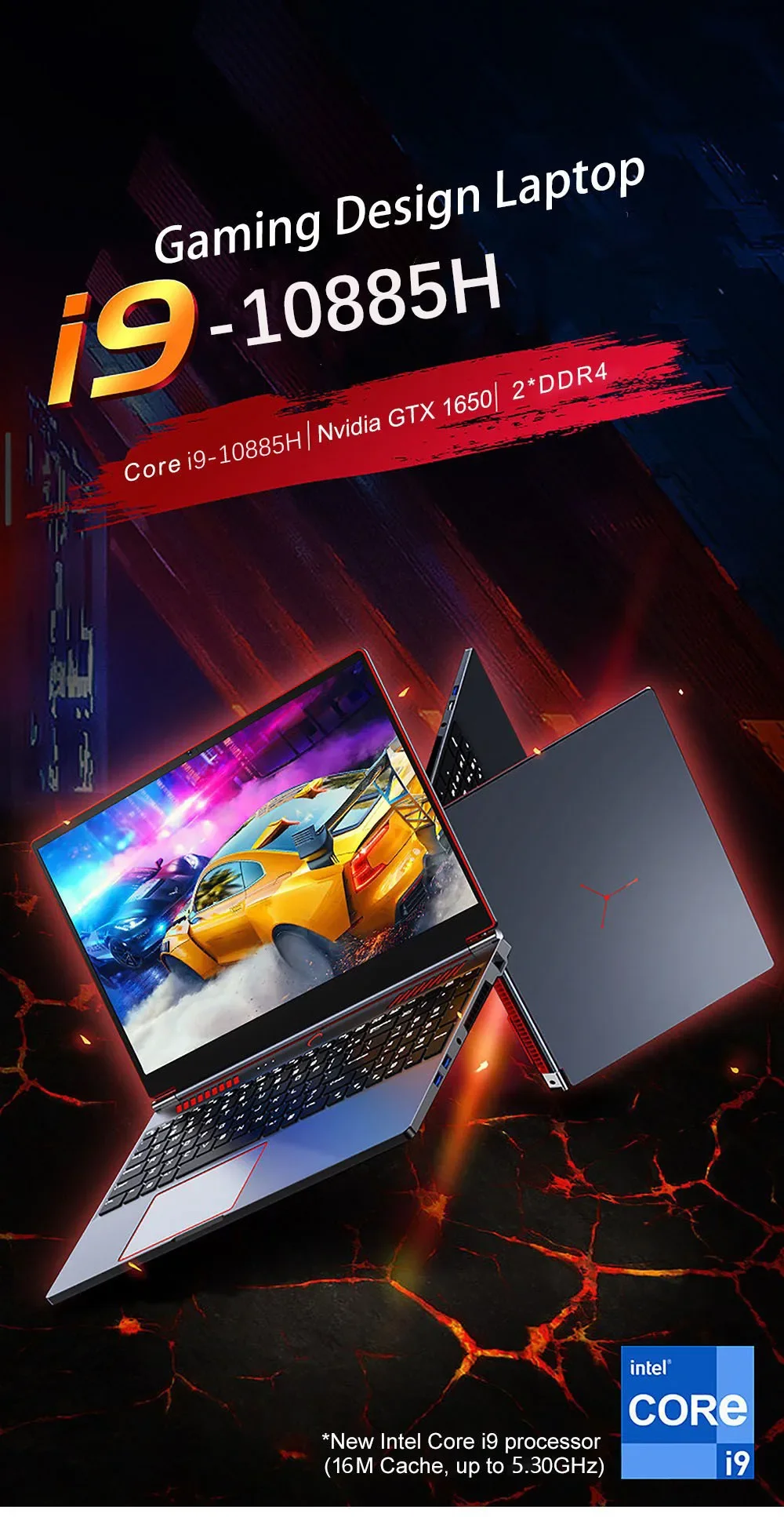 2026 New Gaming Laptop Computer Intel Core i9-10885H i7 8750H GTX1650 4G 16.1 Inch IPS Screen RAM Max 64GB 2*DDR4 2*M.2 NVMe
