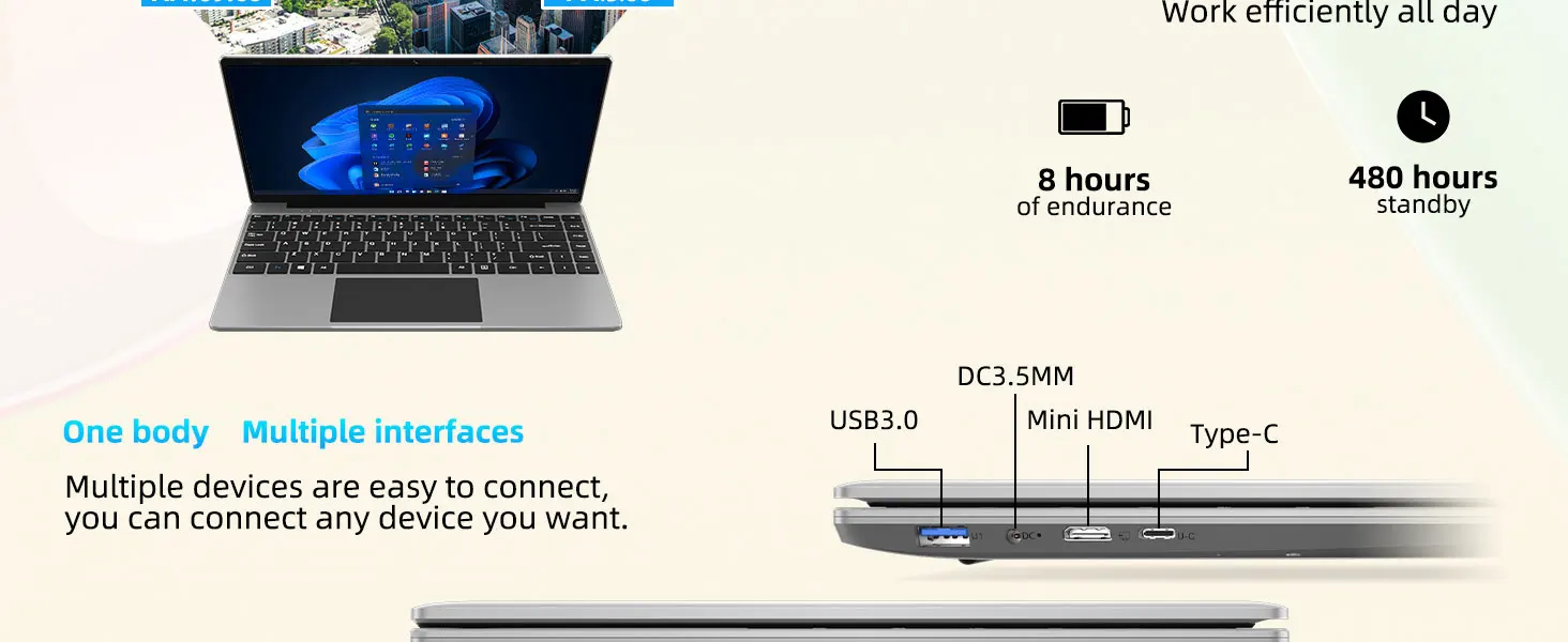 14 Inch Laptop PC 6GB LPDDR4 RAM 128GB SSD ROM 1080p FHD IPS Screen Windows 10 Computer with Celeron 4-Core Processor WIFI