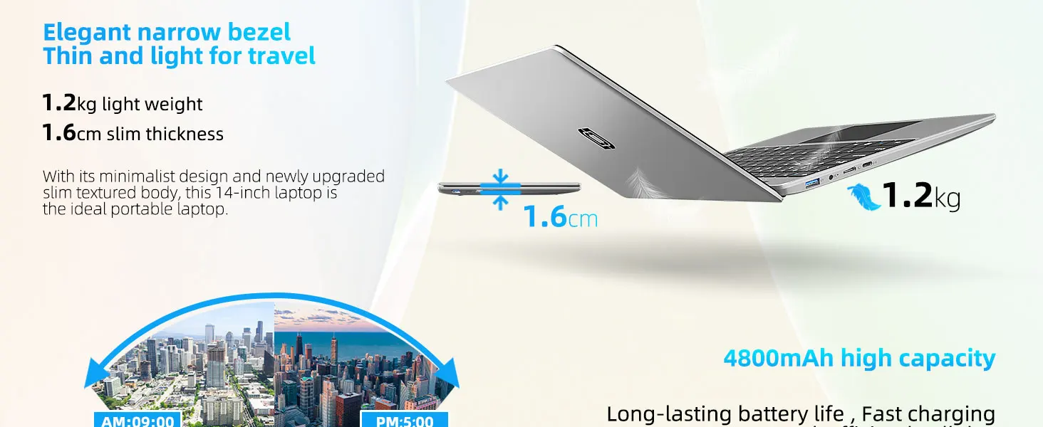 14 Inch Laptop PC 6GB LPDDR4 RAM 128GB SSD ROM 1080p FHD IPS Screen Windows 10 Computer with Celeron 4-Core Processor WIFI