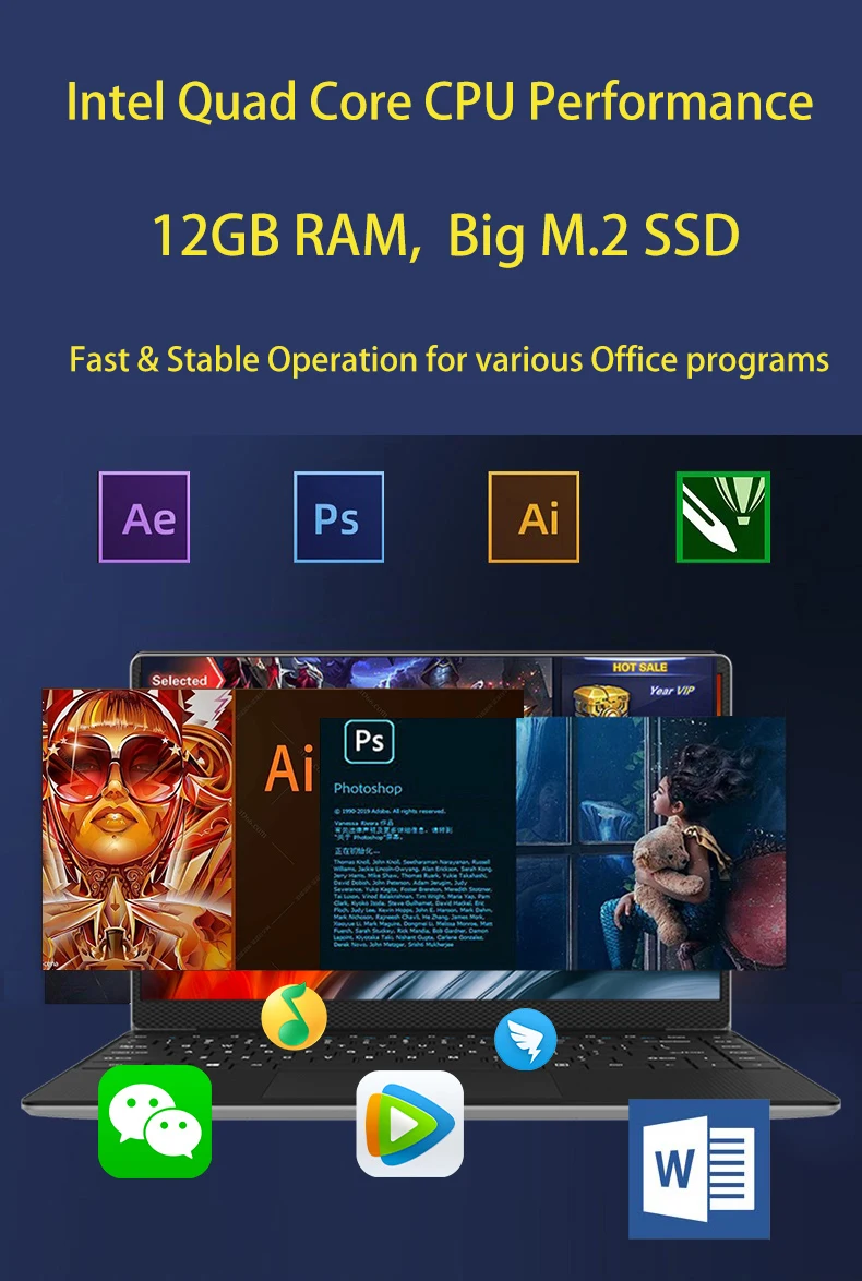 New 14 inch Slim Cheap Notebook Laptop 12GB RAM 1TB/512GB/256GB SSD Windows 10 Quad Core School Netbook Laptops
