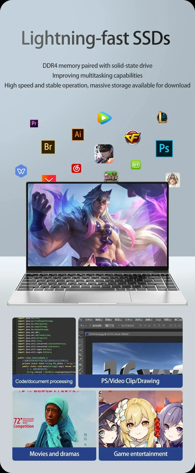 Ultra Slim Laptop 14.1" 16GB RAM 2TB SSD Intel N3700 Notebook Windows 11 Pro 1920*1080 Display Office Study Computer PC