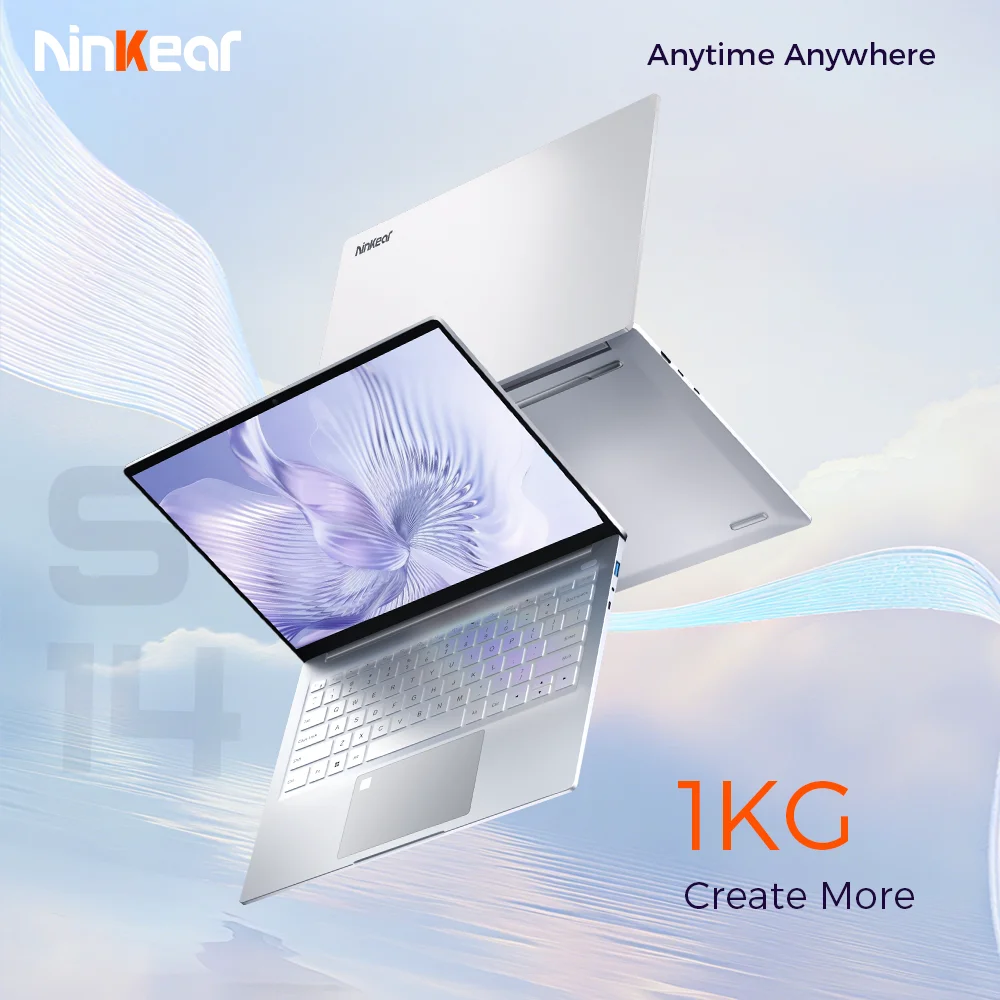 Ninkear S14 Laptop 14' 2.2K IPS AMD Ryzen 5 6600H 6-Core 4.55GHz 16GB LPDDR5X 1TB PCIe SSD WiFi 6 BT5.3 PD65W Fast Charge 1kg Ultra Light Type-C Windows 11,180° Hinge Fingerprint The Perfect Gift Travel Office Computer