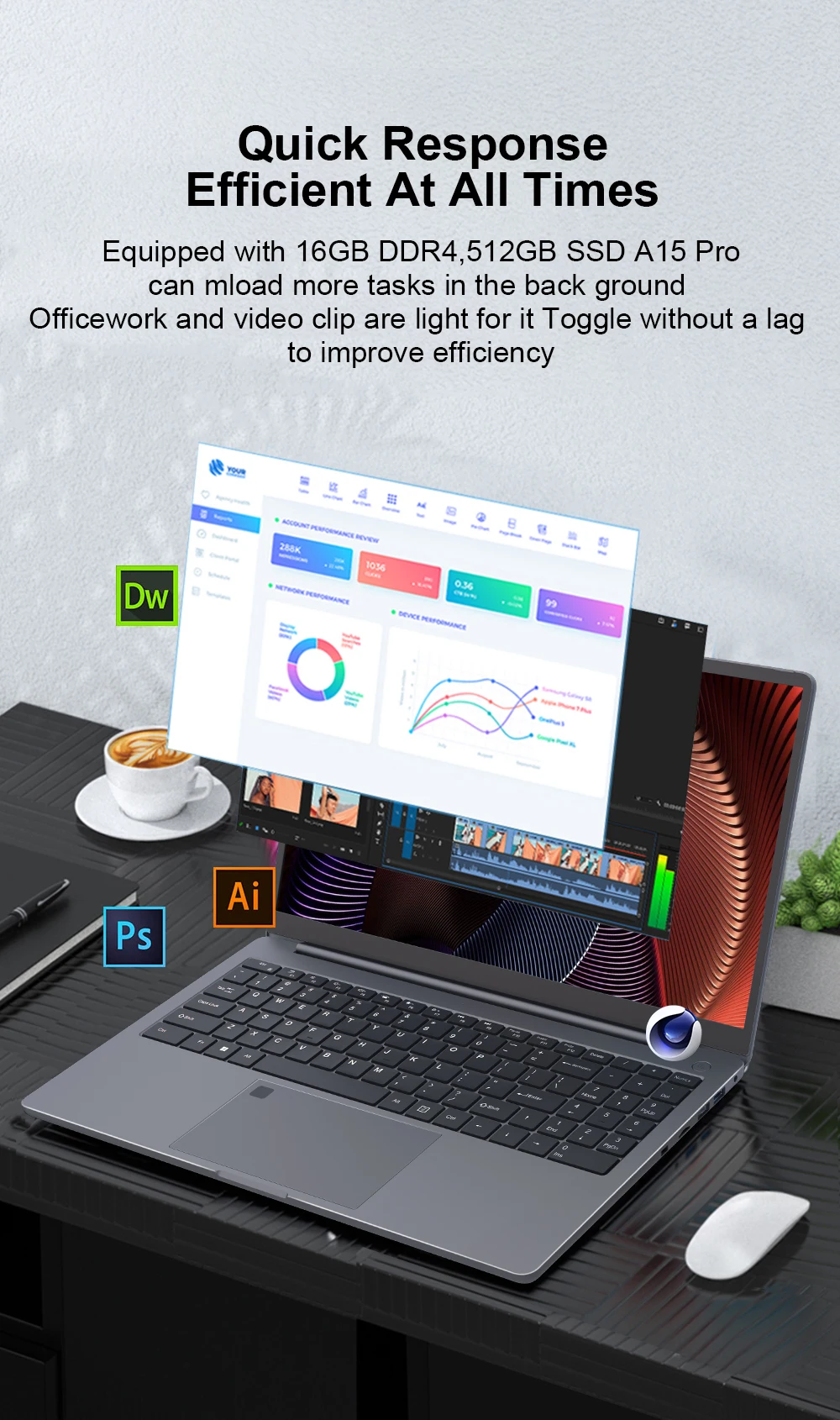 Ninkear A15 Laptop AMD Ryzen 5 5500U 16GB RAM 512GB SSD 15.6 inch IPS Metal Body Windows 11 WiFi6 Fingerprint 65W Fast Charge Business Office Gaming Notebook