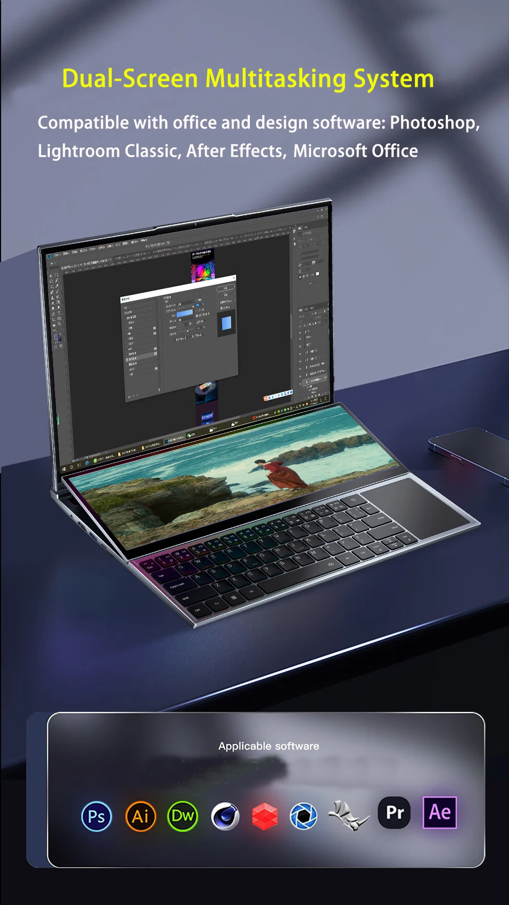 Dual-screen Laptop 14 inch Touch LCD 16GB/8GB RAM 1TB/512GB SSD I7 9th Generation 6 Cores Gaming Laptops Notebook