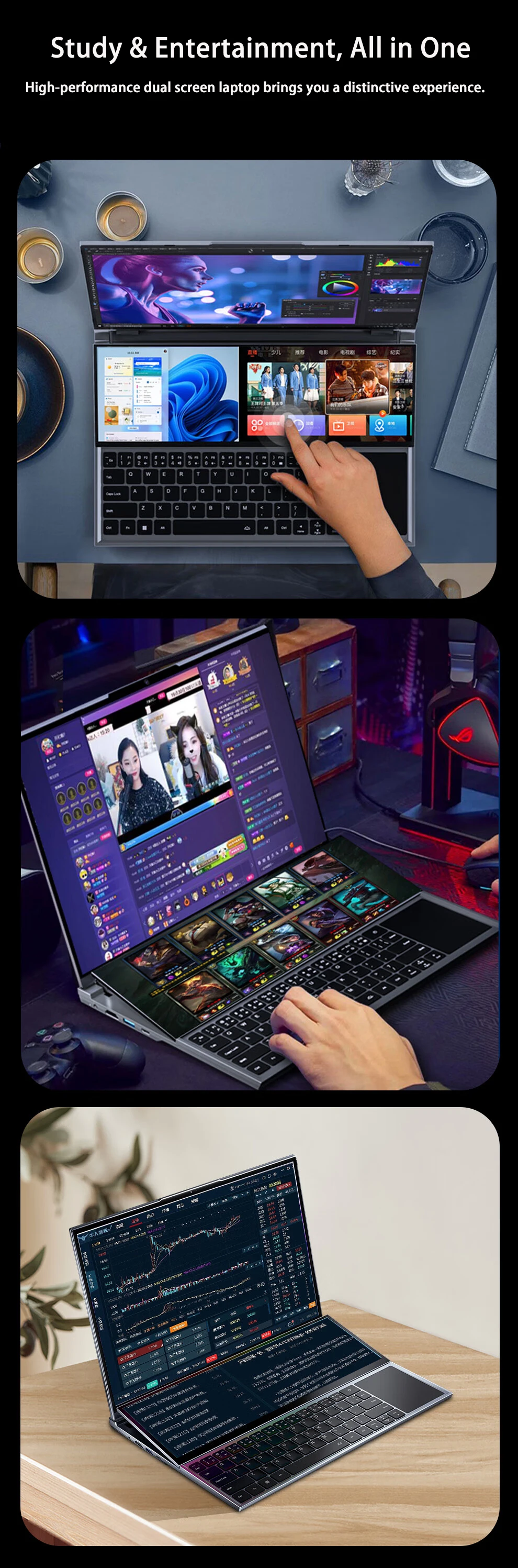 Dual-screen Laptop 14 inch Touch LCD 16GB/8GB RAM 1TB/512GB SSD I7 9th Generation 6 Cores Gaming Laptops Notebook