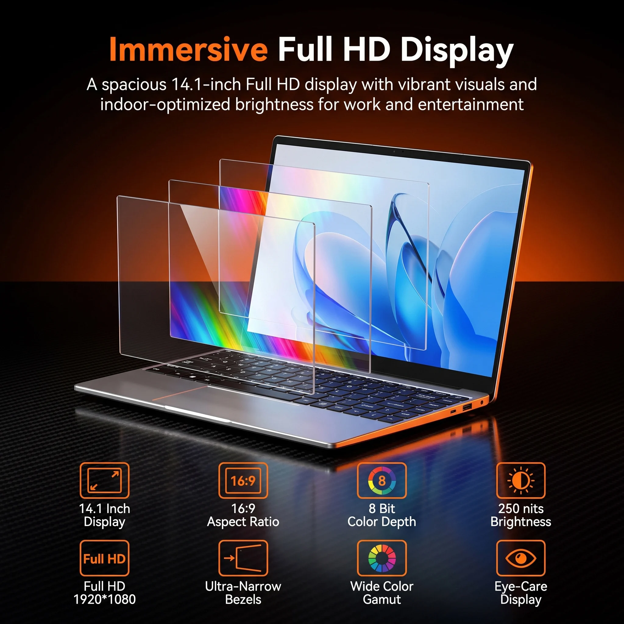 NEW 14.1" Laptop Ultra Slim 16GB RAM 2TB SSD Intel N3700 Windows 11 Pro Notebook Gamer 1920*1080 Display Office Study Computer PC
