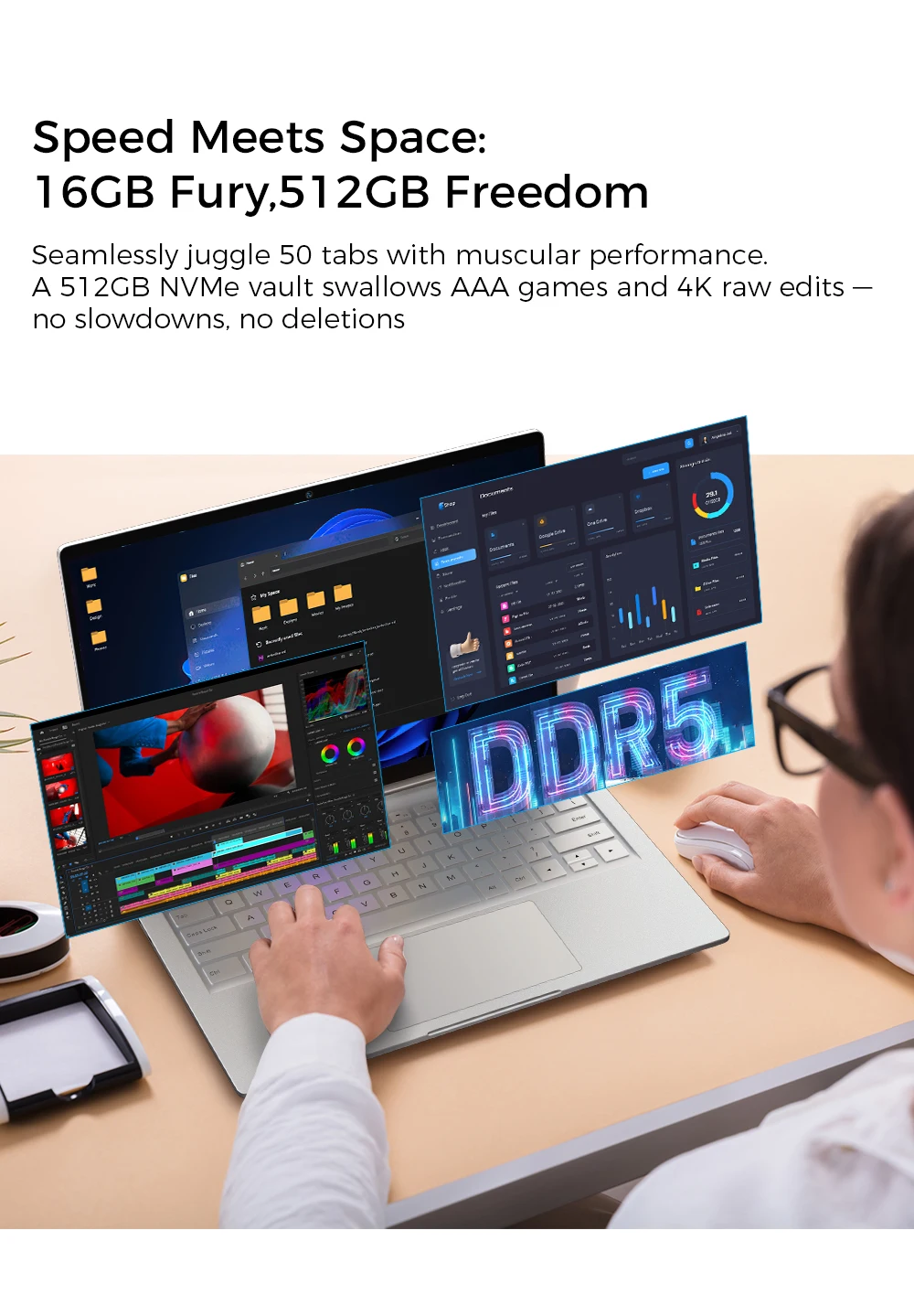 Ninkear 14 Inch Laptop AMD Ryzen 5 6600H 16GB LPDDR5 RAM 512GB SSD 2.2K IPS Display 100% sRGB Ultra Slim 1KG Notebook PC WiFi 6 Bluetooth 5.3 Fingerprint Unlock PD65W Fast Charge Metal Body