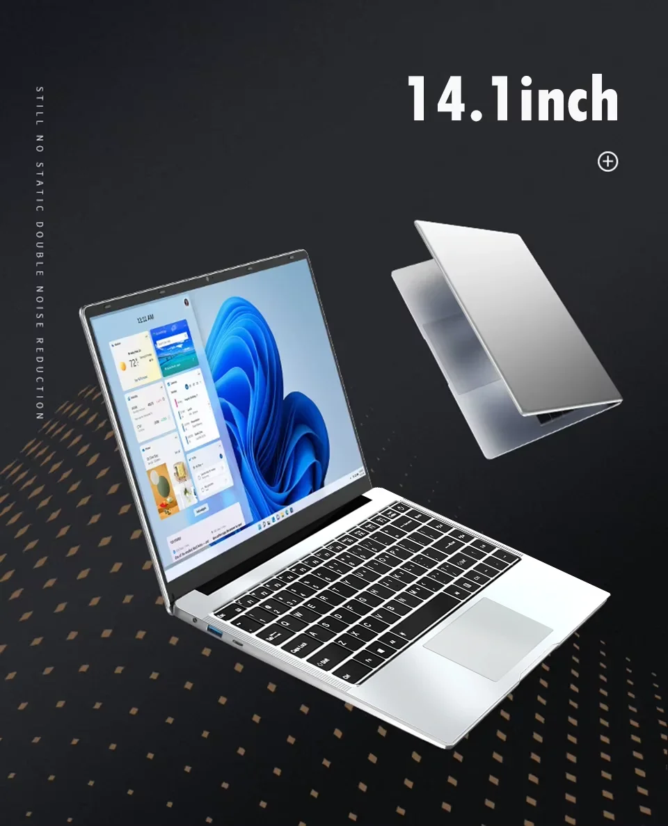 FUCHU New Office Laptop Intel Atom A3950 12GB RAM 2TB SSD Gaming PC 1920*1080 HD Display Study Computer 14.1" PC Windows 11 Pro Ultra Slim