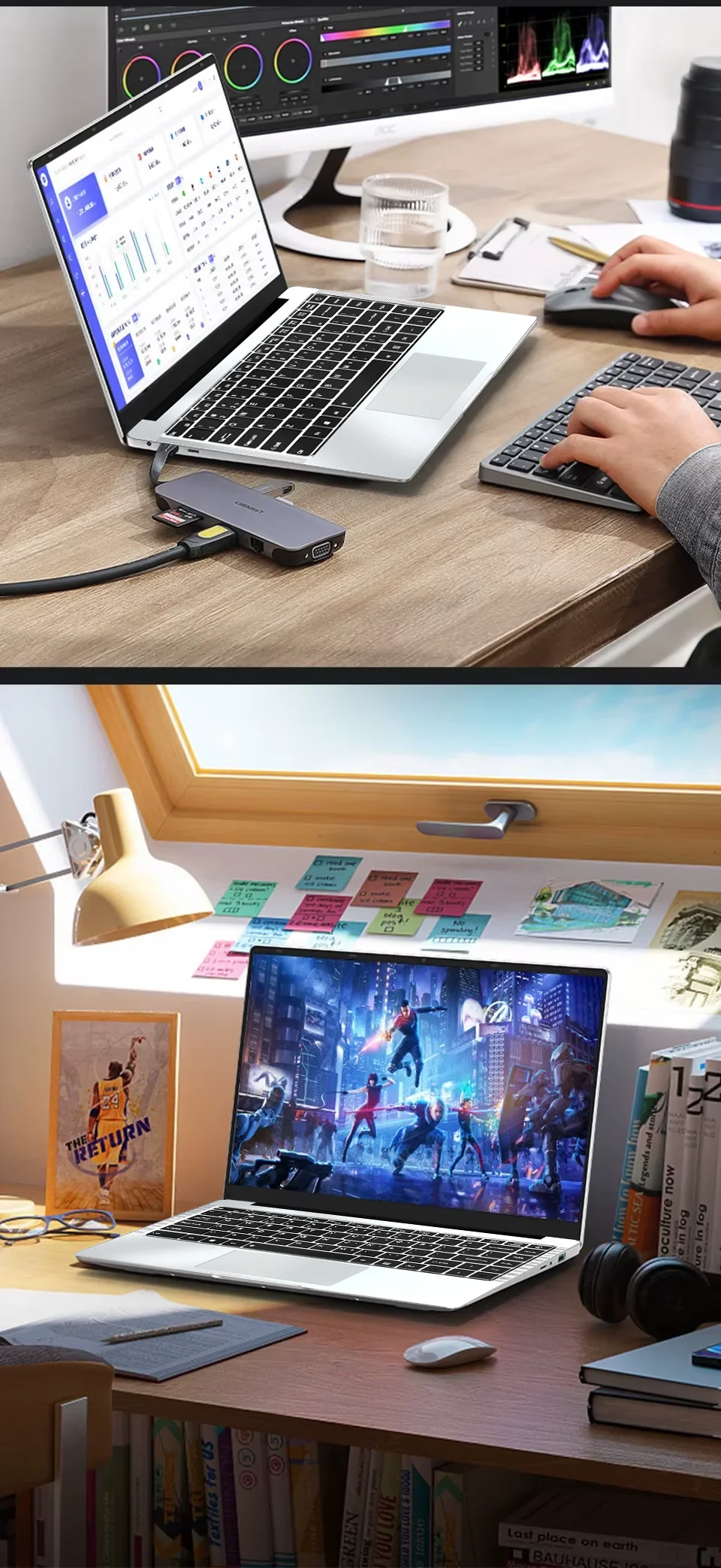 FUCHU New Office Laptop Intel Atom A3950 12GB RAM 2TB SSD Gaming PC 1920*1080 HD Display Study Computer 14.1" PC Windows 11 Pro Ultra Slim