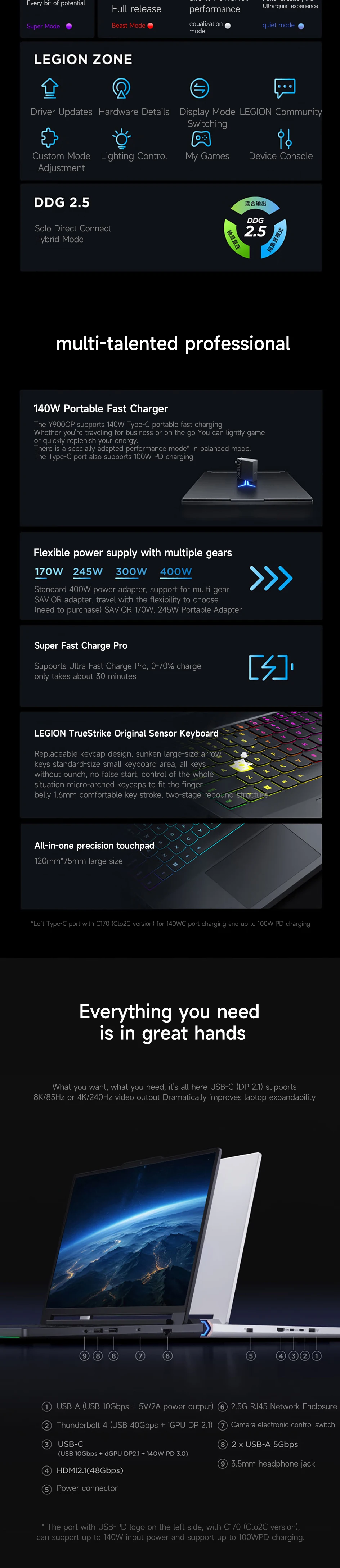 Lenovo Gaming Laptop LEGION Y9000P 2025 Supreme Edition 16-inch 240Hz Ultra9-275HX 32GB+1TB RTX5070T/RTX5080 Gaming Notebook PC