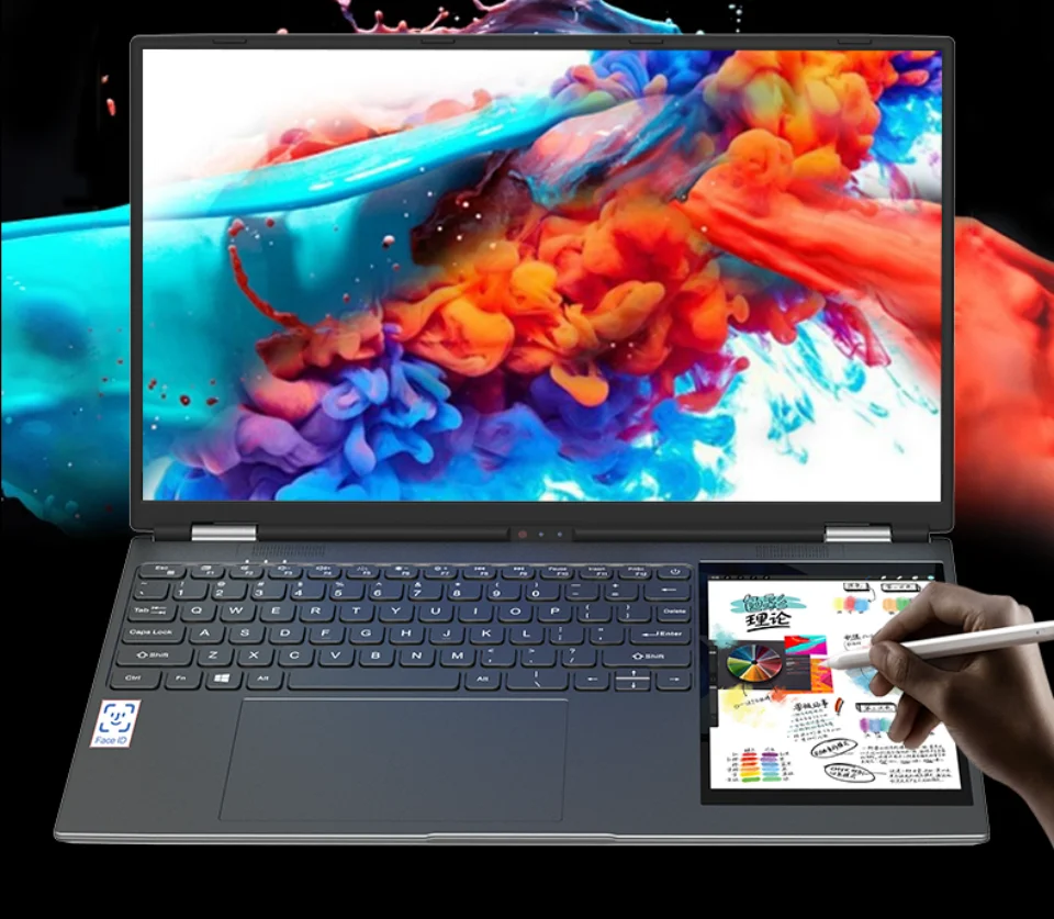 Dual Screen Laptop 15.6" IPS+7" Touch Screen 16G DDR4 128GB-2TB SSD Intel N95 N100 Processor Windows11 Notebook Computer Face ID