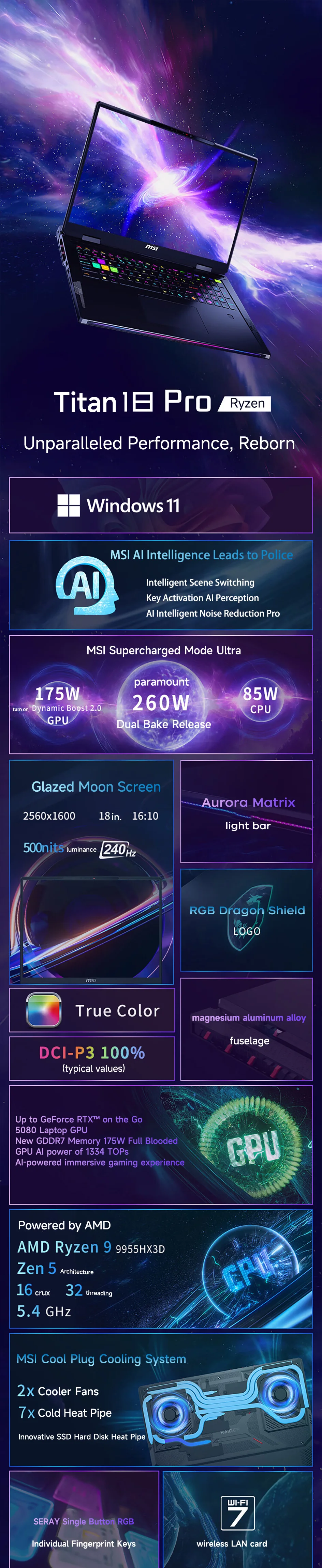 2026 MSI Raider A18 HX Gaming Laptop 2.5K QHD 240Hz IPS Screen Notebook AMD R9-9955HX3D 16GB 1TB RTX5070Ti Netbook Computer PC