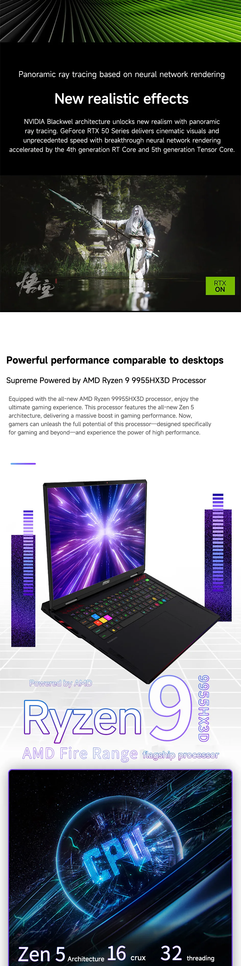 2026 MSI Raider A18 HX Gaming Laptop 2.5K QHD 240Hz IPS Screen Notebook AMD R9-9955HX3D 16GB 1TB RTX5070Ti Netbook Computer PC