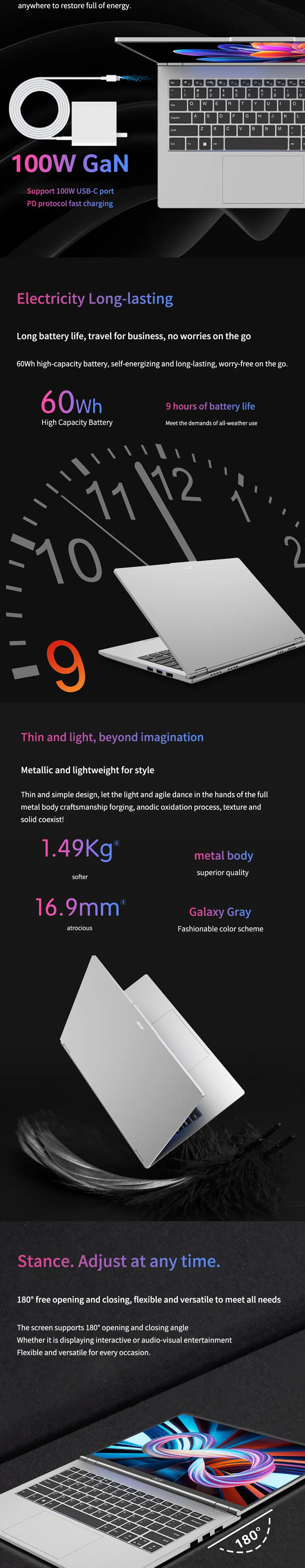 2025 Acer Extraordinary Go Pro Laptop 14 Inch 2.8K 120Hz IPS Screen Notebook Intel Core 7-240H 32GB 1TB Intel Graphics Netbook