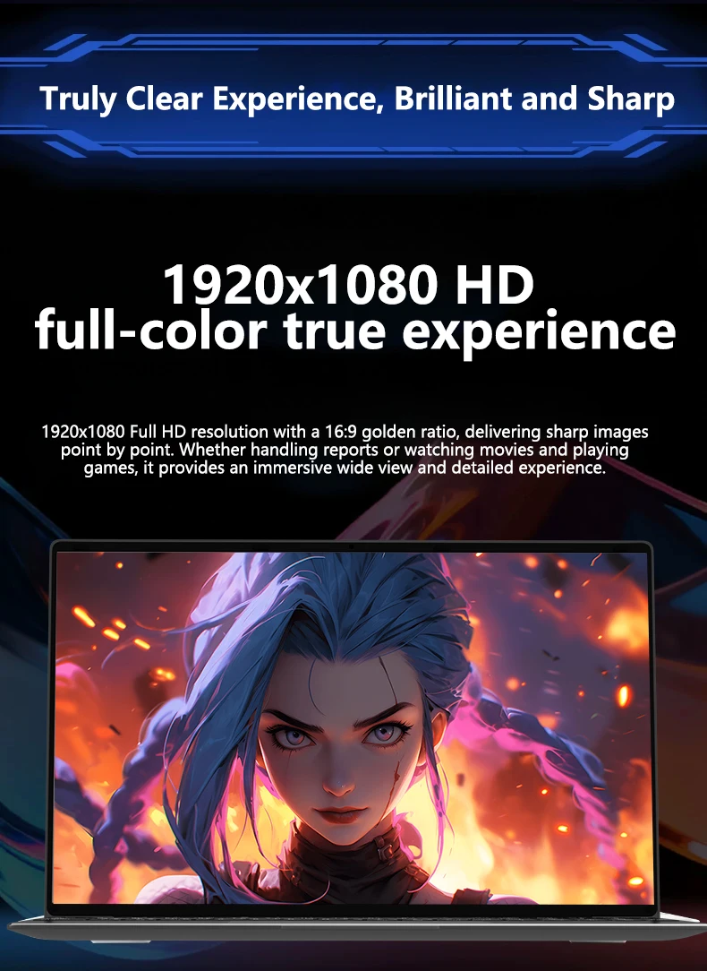 LENO 14.1"Laptop Ultra Slim Windows11 16GB 2TB SSD Intel 4405U Gamer Notebook 1920*1080 Display Office Study Gaming Computer PC