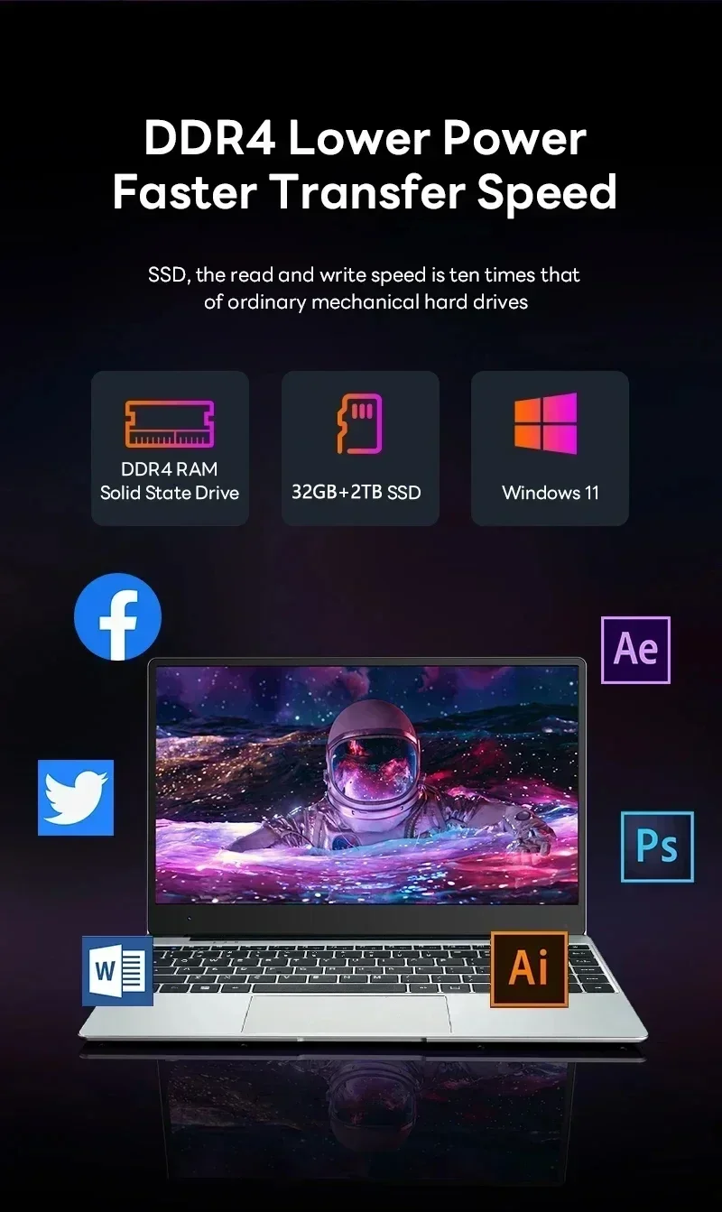 LENO 14.1" Ultra Slim Laptop 32GB 2TB Gaming Computer PC Intel Core i9-9900 Windows11 Gamer office Ultra Slim Notebook 1080P HD