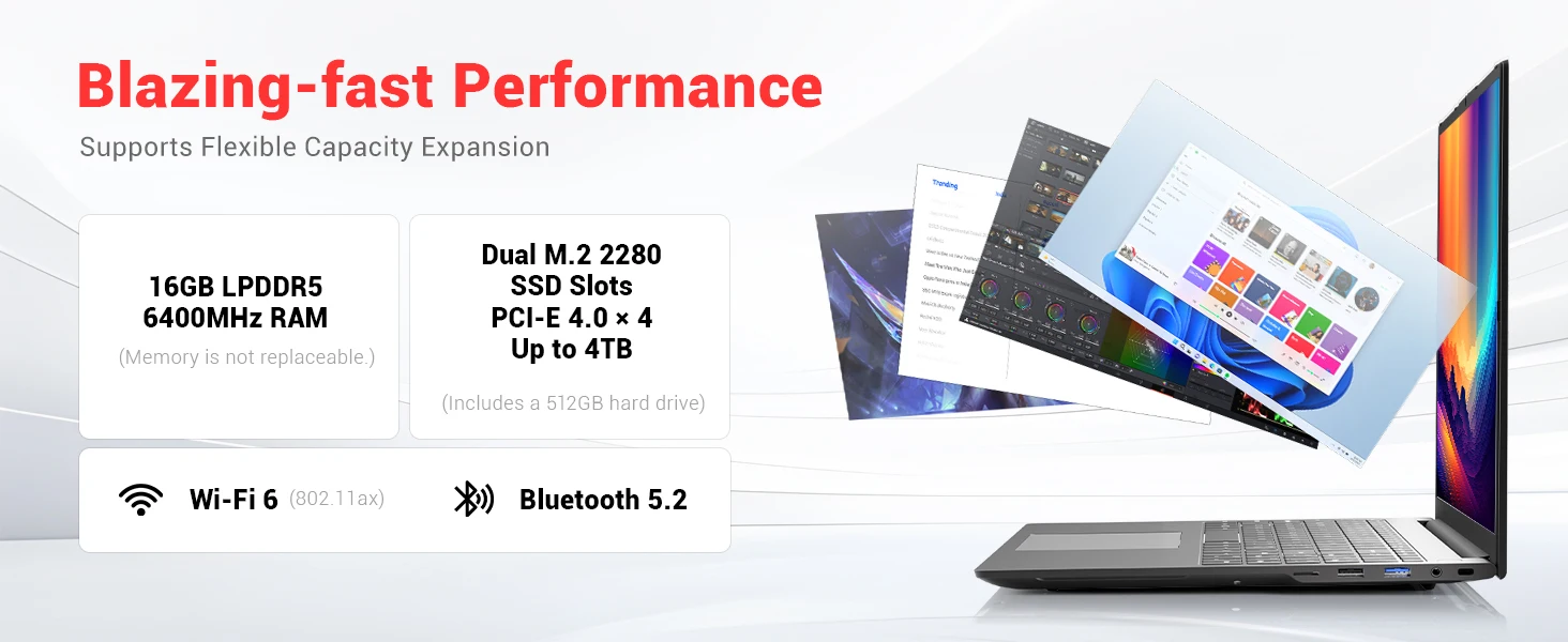 FIREBAT U6B Laptop AMD Ryzen5 6600H LPDDR5 16GB RAM 512GB SSD English Keyboad WiFi6 BT5.2 16inch 2.5K 120Hz Windows11 Computer