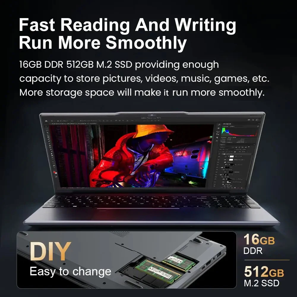Xiaman 2026 15.6" Portable Laptop Computer 16Gb Ram 1Tb Ssd Intel Core I3 Office Windows 11 Notebook Pc with Backlit Fingerprint
