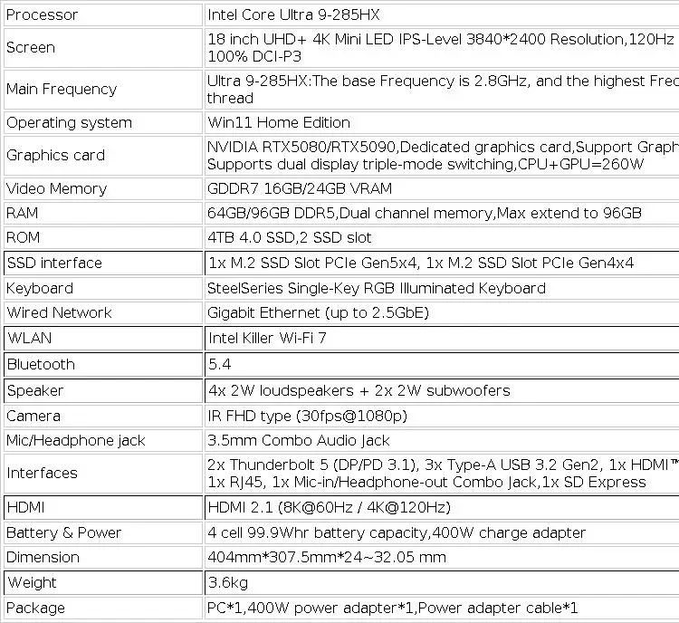 2025 MSI Raider 18 HX AI Gaming Laptop 18 Inch 4K Mini LED 120Hz UHD+ Screen Netbook Ultra 9-285HX RTX5080 64GB 4TB Notebook PC