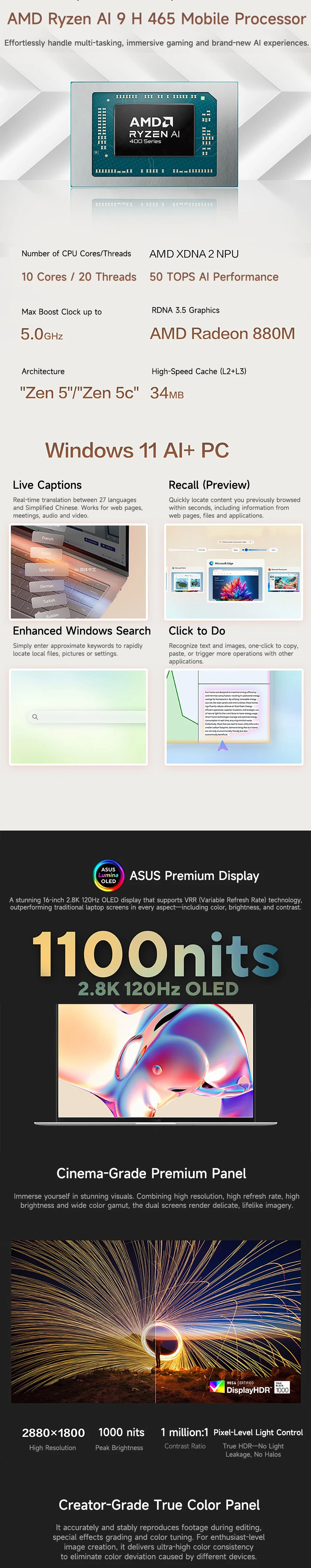 2026 ASUS ZenBook 16 Air Laptop AMD Ryzen AI9 H465 32GB 1TB/2TB 2.8K 120Hz 1100nits OLED AI Ultra-Slim Notebook Computer