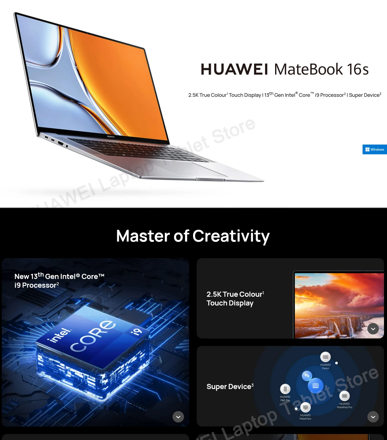 2023 HUAWEI MateBook 16s Laptop I9-13900H/I7-13700H/I5-13500H 16GB/32GB 1TB Netbook 16-inch 2.5K Touchscreen Computer 135W