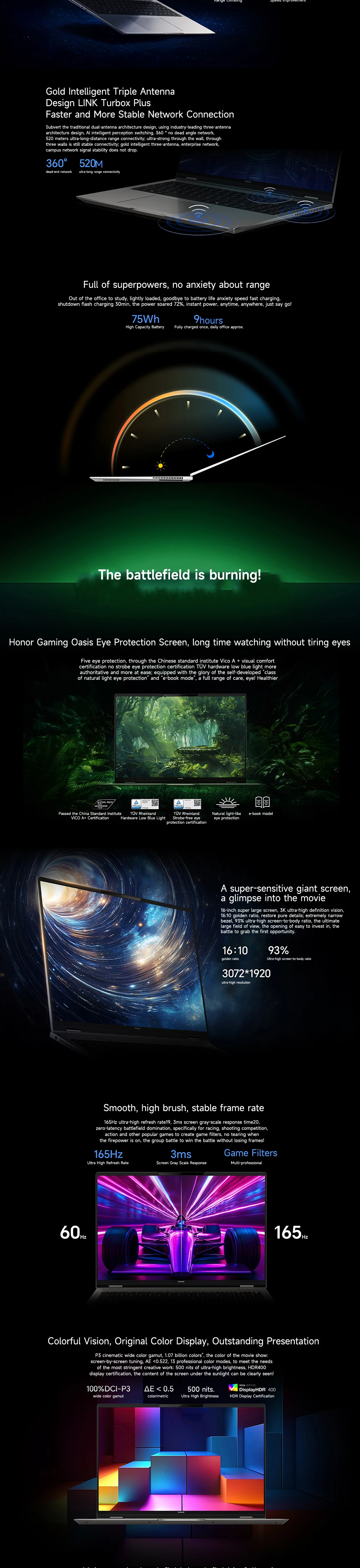 Honor Laptop MagicBook Pro16 2025 HUNTER Ultra 5 225H/Ultra 9 285H 32GB RTX5060/RTX5070 3K Gaming Screen 165Hz Gaming Book