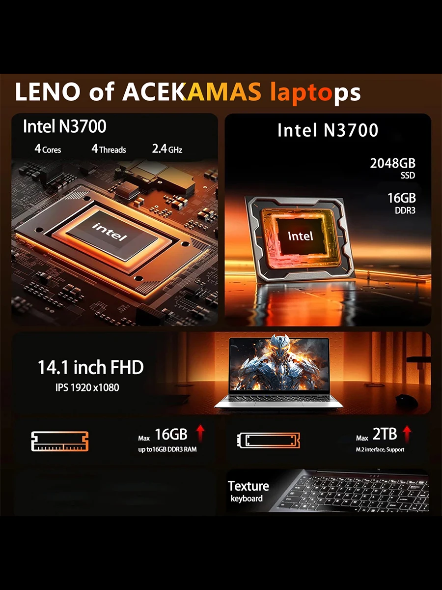 NAIWO Laptop Intel N3700 15.6" IPS FHD Intel 4405U Laptop 16GB 2TB SSD 5000mAh Battery Windows 11 Office Laptop Thin and Light
