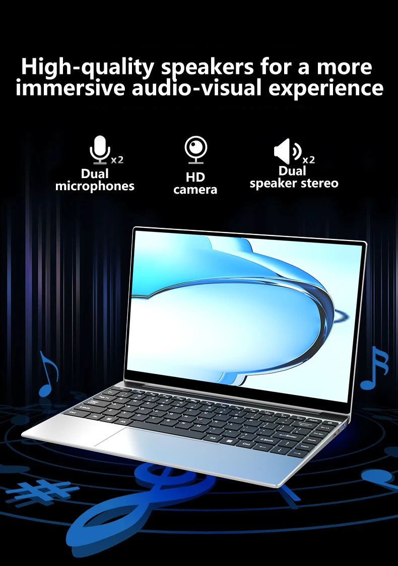 HOT 14.1"Ultra Slim Laptop Intel 4405U 16GB 2TB SSD Windows11 Gamer Notebook 1920*1080 Display Office Study Gaming Computer PC