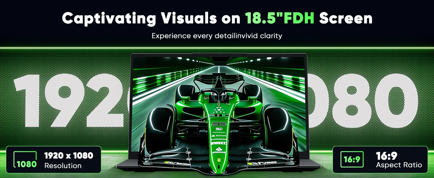 18.5' FHD Laptop Computer, 16GB RAM 1TB SSD, Dual-Core M3-8100Y up to 3.4GHz, HDMI, RJ45, Large Screen Notebook for Student, Home Business, Multitasking & Entertainment