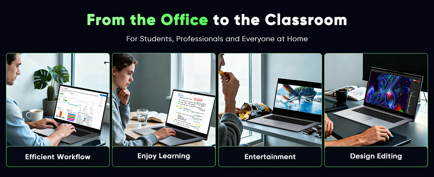 18.5' FHD Laptop Computer, 16GB RAM 1TB SSD, Dual-Core M3-8100Y up to 3.4GHz, HDMI, RJ45, Large Screen Notebook for Student, Home Business, Multitasking & Entertainment