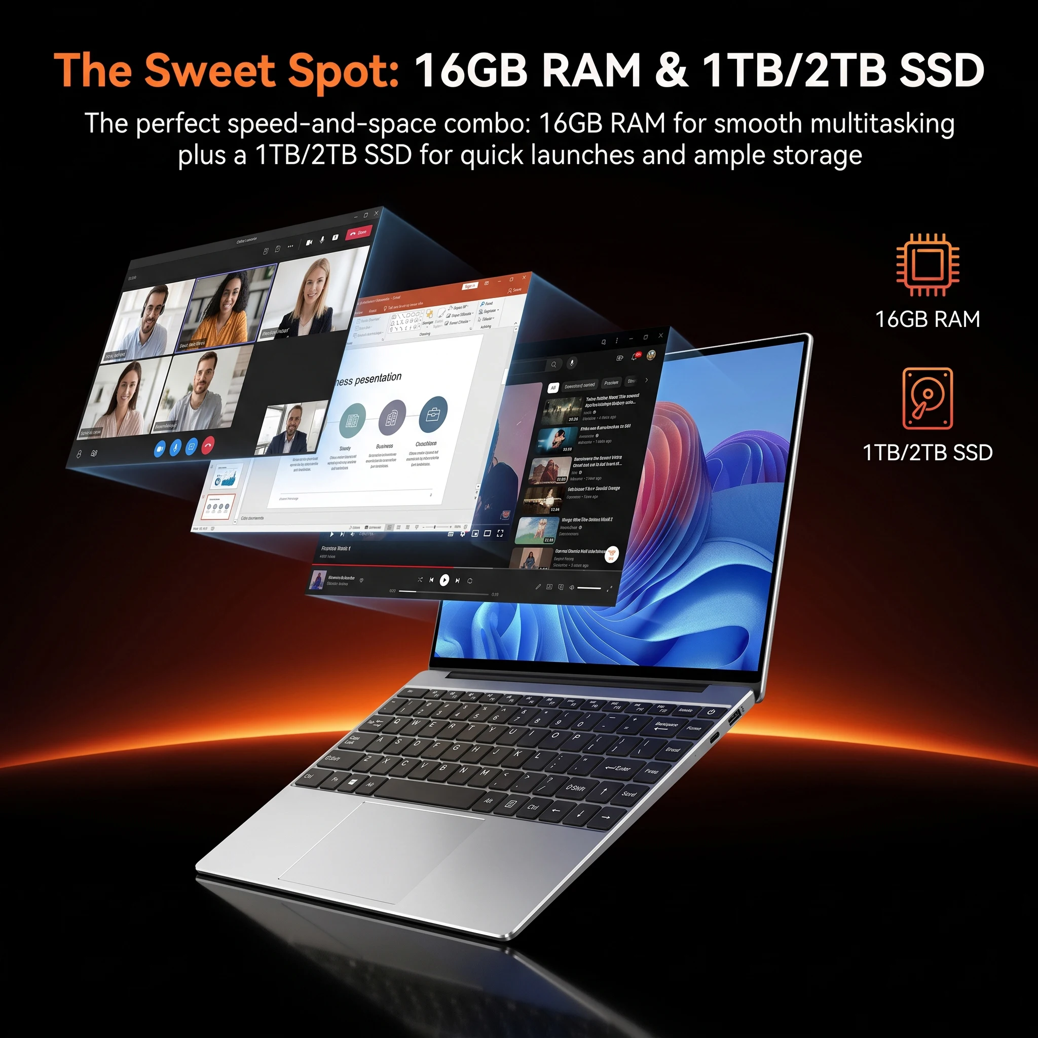 Ultra Slim 14.1" Laptop 16GB RAM 2TB SSD Intel N3700 Windows 11 Pro Gamer Notebook 1920*1080 Display Office Study Computer PC