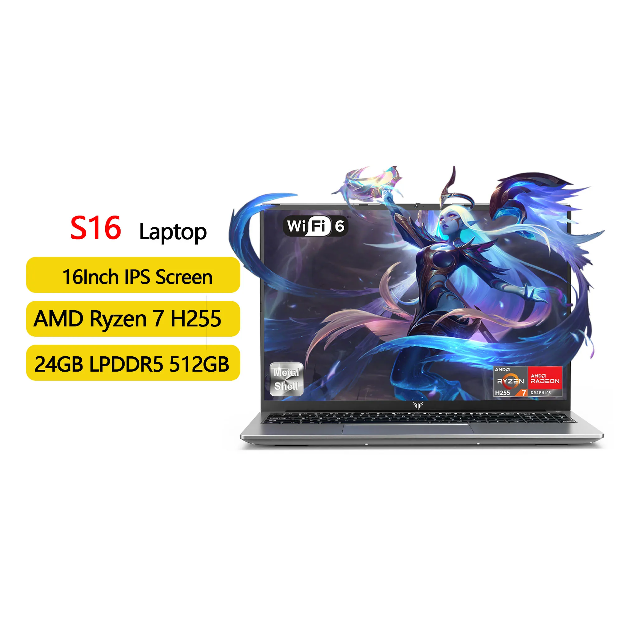 ACEMAGIC S16 Laptop 16Inch Gaming Laptop - Ryzen 7 H255 - 24GB LPDDR5 512B NVMe SSD - AMD Radeon 780M - WiFi6 - BT5.2 - Windows 11 Pro