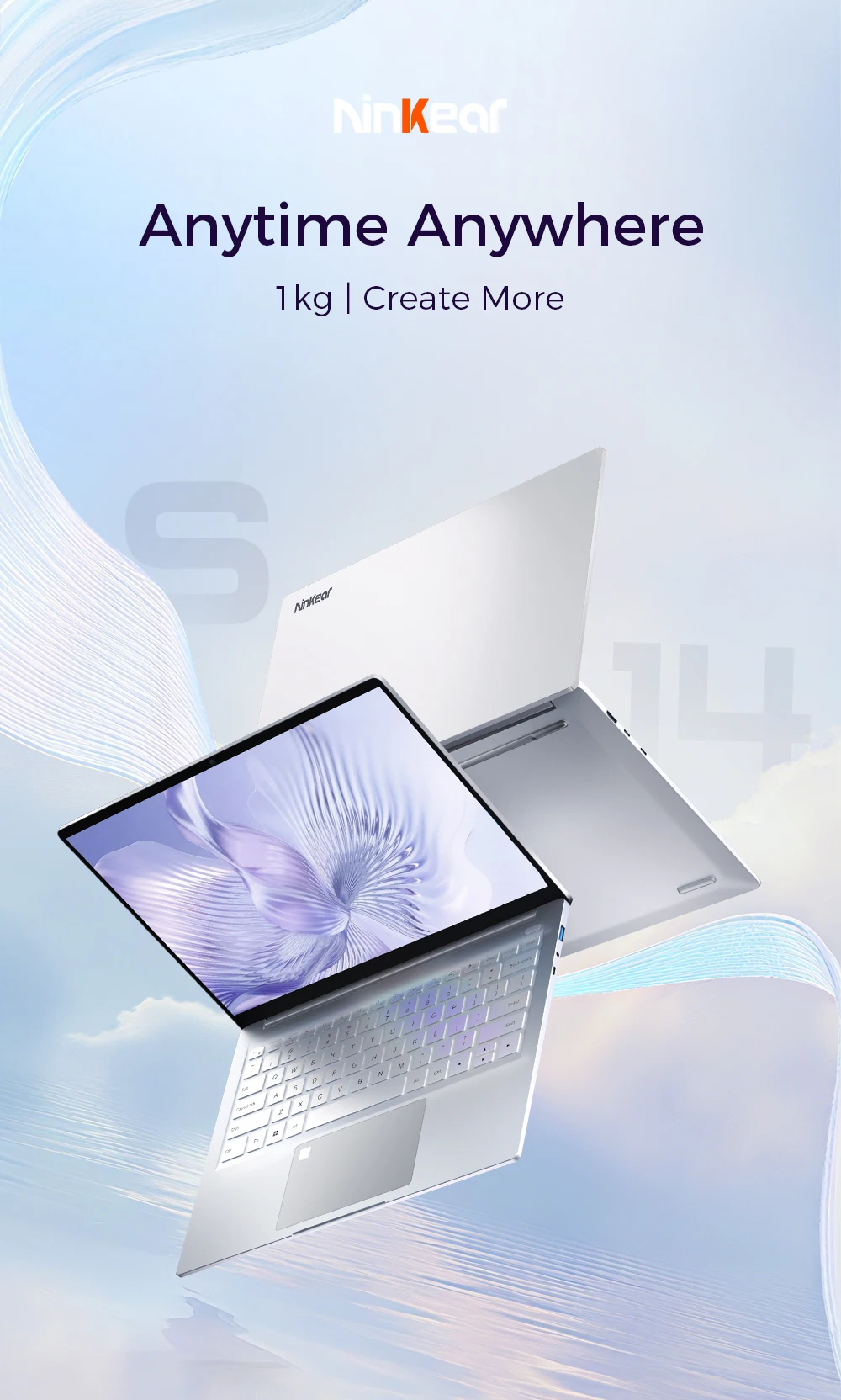 [Shipped From Within Europe]Ninkear S14 Laptop AMD Ryzen 5 6600H 14" 2.2K 100% sRGB Display 16GB DDR4+1TB SSD Wi-Fi 6 Bluetooth 5.2 Winddows 11 Pro 60Wh Battery 65W Charging