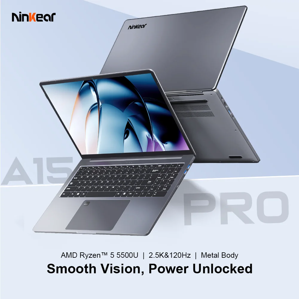 Ninkear A15 Pro Laptop 16 Inch 2.5K 2560×1600, Amd Ryzen 5 5500U 6-Core, 16GB DDR4 RAM 1TB SSD, Wifi 6, Bluetooth 5.2, 54.72Wh Battery, Backlit Keyboard, Fingerprint, 65W Pd