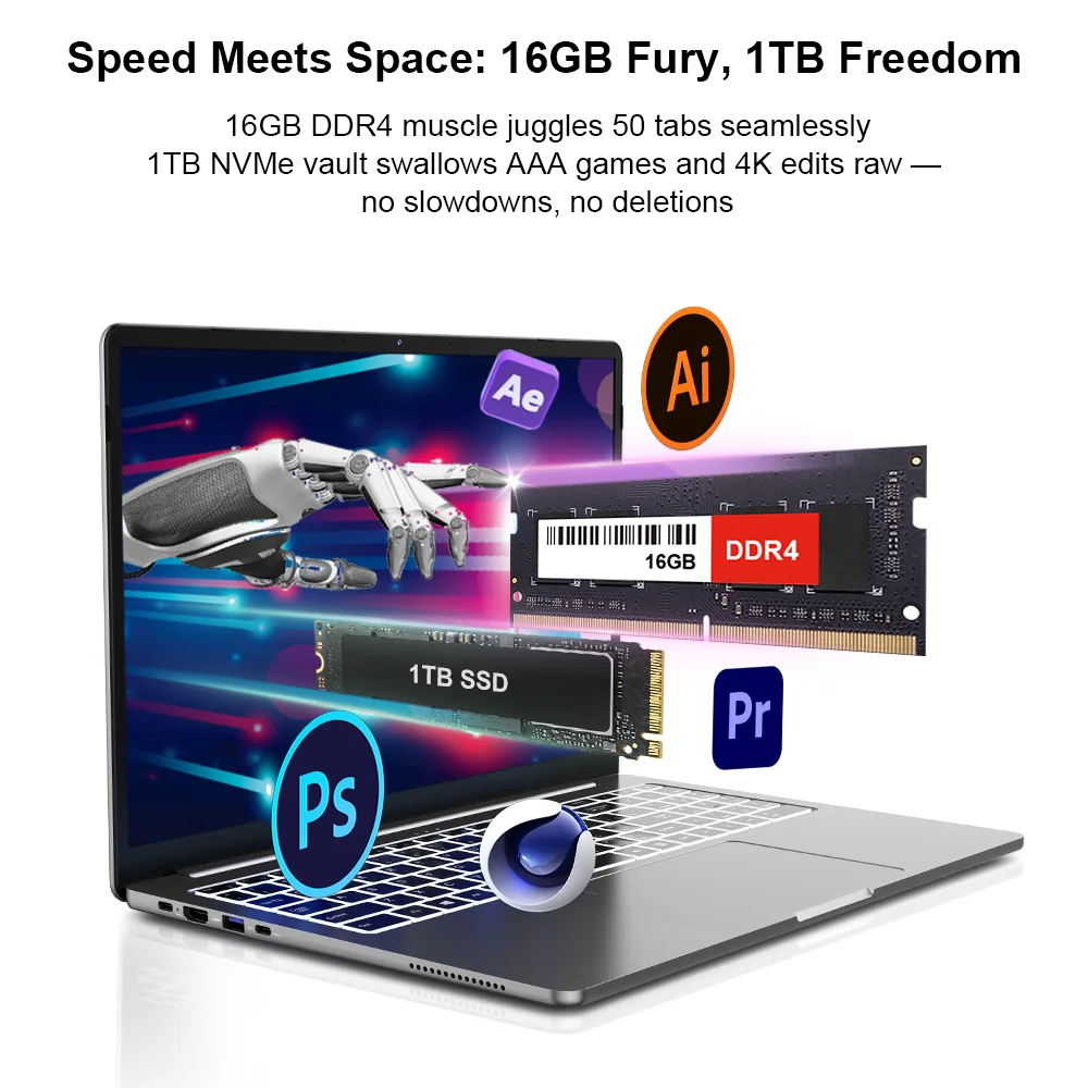Ninkear A15 Pro Laptop 16 Inch 2.5K 2560×1600, Amd Ryzen 5 5500U 6-Core, 16GB DDR4 RAM 1TB SSD, Wifi 6, Bluetooth 5.2, 54.72Wh Battery, Backlit Keyboard, Fingerprint, 65W Pd