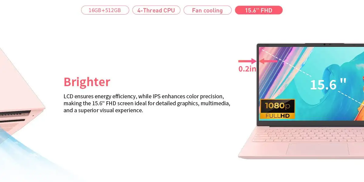 15,6-Zoll-Laptop in Rosa, 3050e-Prozessor, 16 GB DDR4 Und 512 GB SSD, Zahlreiche Anschlüsse, Hintergrundbeleuchtete Tastatur, Entsperrung per Fingerabdruck, Geeignet für Arbeit, Studium Und Unterhaltung