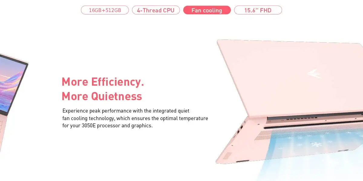 15,6-Zoll-Laptop in Rosa, 3050e-Prozessor, 16 GB DDR4 Und 512 GB SSD, Zahlreiche Anschlüsse, Hintergrundbeleuchtete Tastatur, Entsperrung per Fingerabdruck, Geeignet für Arbeit, Studium Und Unterhaltung