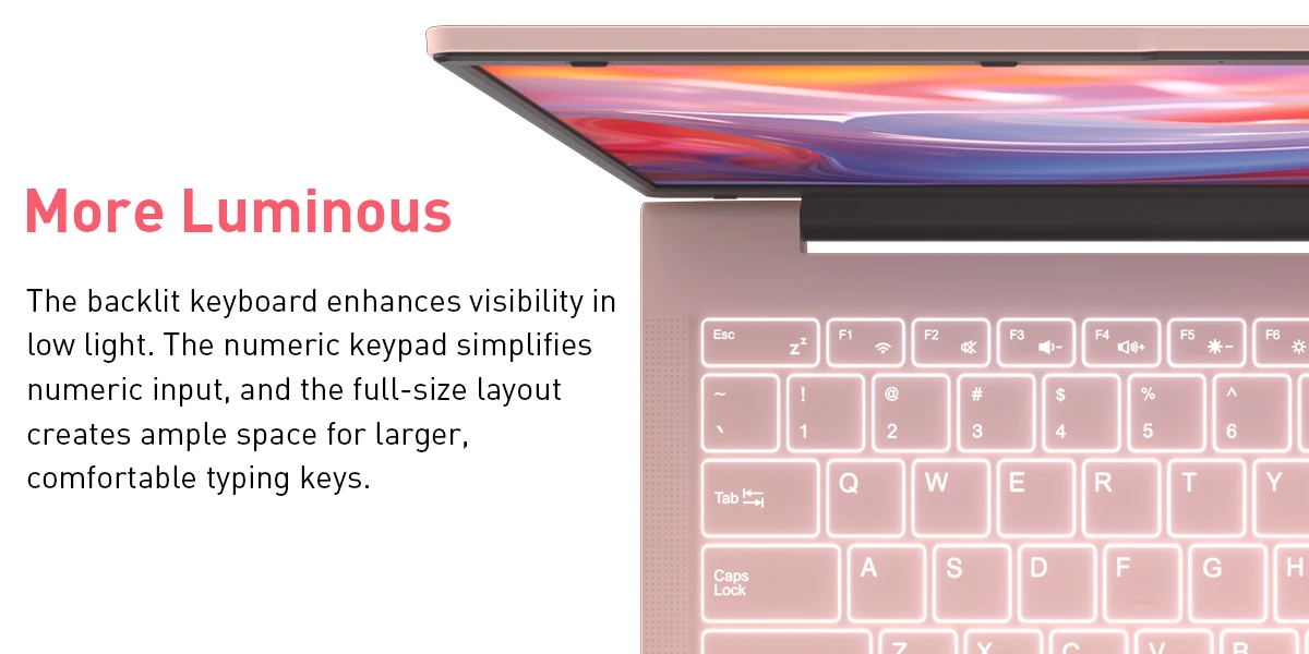 15,6-Zoll-Laptop in Rosa, 3050e-Prozessor, 16 GB DDR4 Und 512 GB SSD, Zahlreiche Anschlüsse, Hintergrundbeleuchtete Tastatur, Entsperrung per Fingerabdruck, Geeignet für Arbeit, Studium Und Unterhaltung