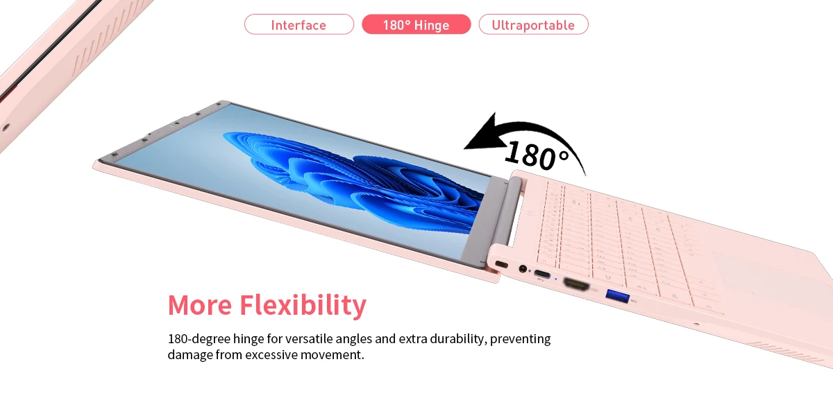 15,6-Zoll-Laptop in Rosa, 3050e-Prozessor, 16 GB DDR4 Und 512 GB SSD, Zahlreiche Anschlüsse, Hintergrundbeleuchtete Tastatur, Entsperrung per Fingerabdruck, Geeignet für Arbeit, Studium Und Unterhaltung