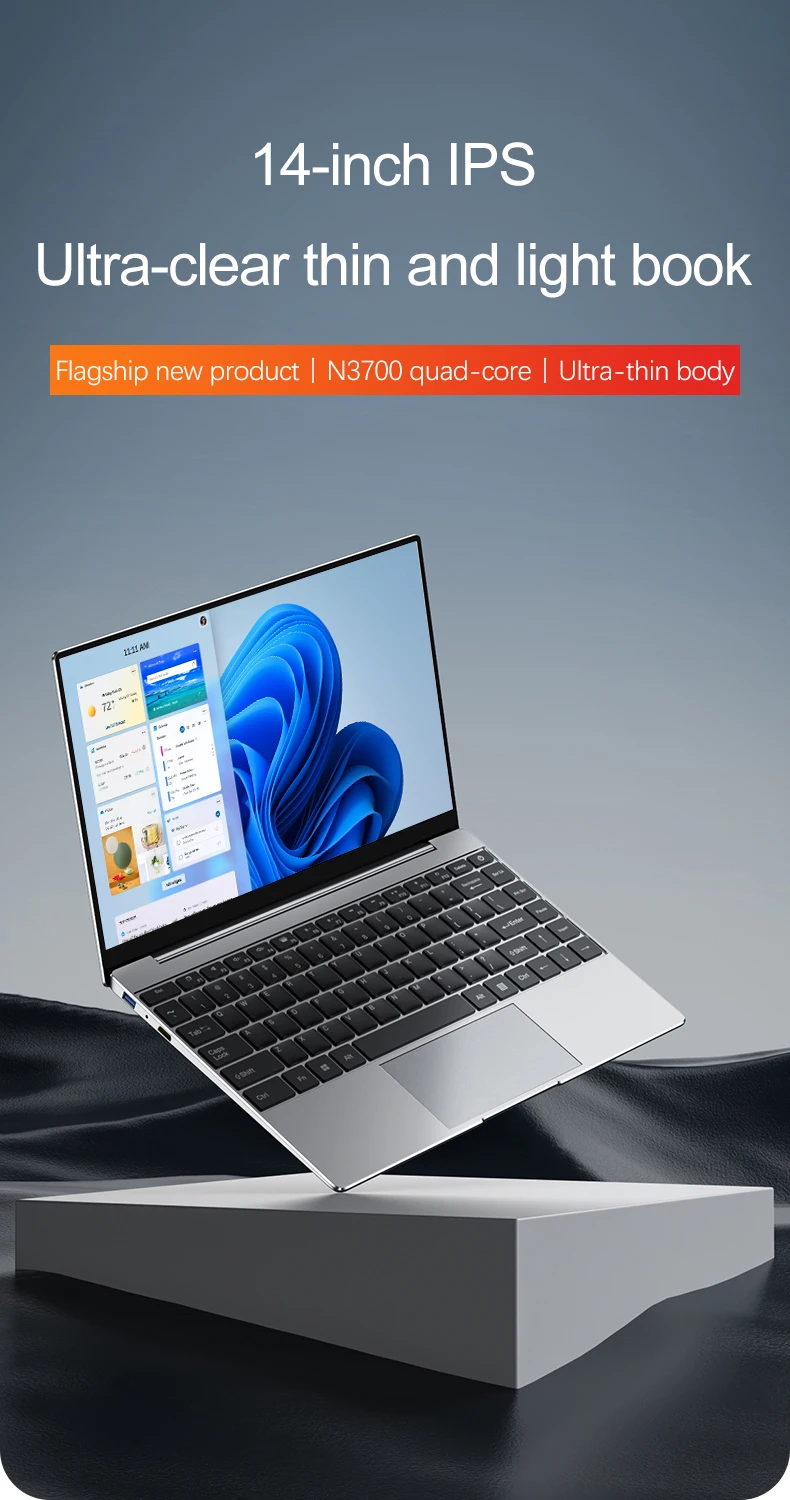 Global New Ultra Slim Laptop 14.1" 16GB RAM Intel N3700 Notebook Gamer 1920*1080 Display Office Study Computer PC Windows 11 Pro