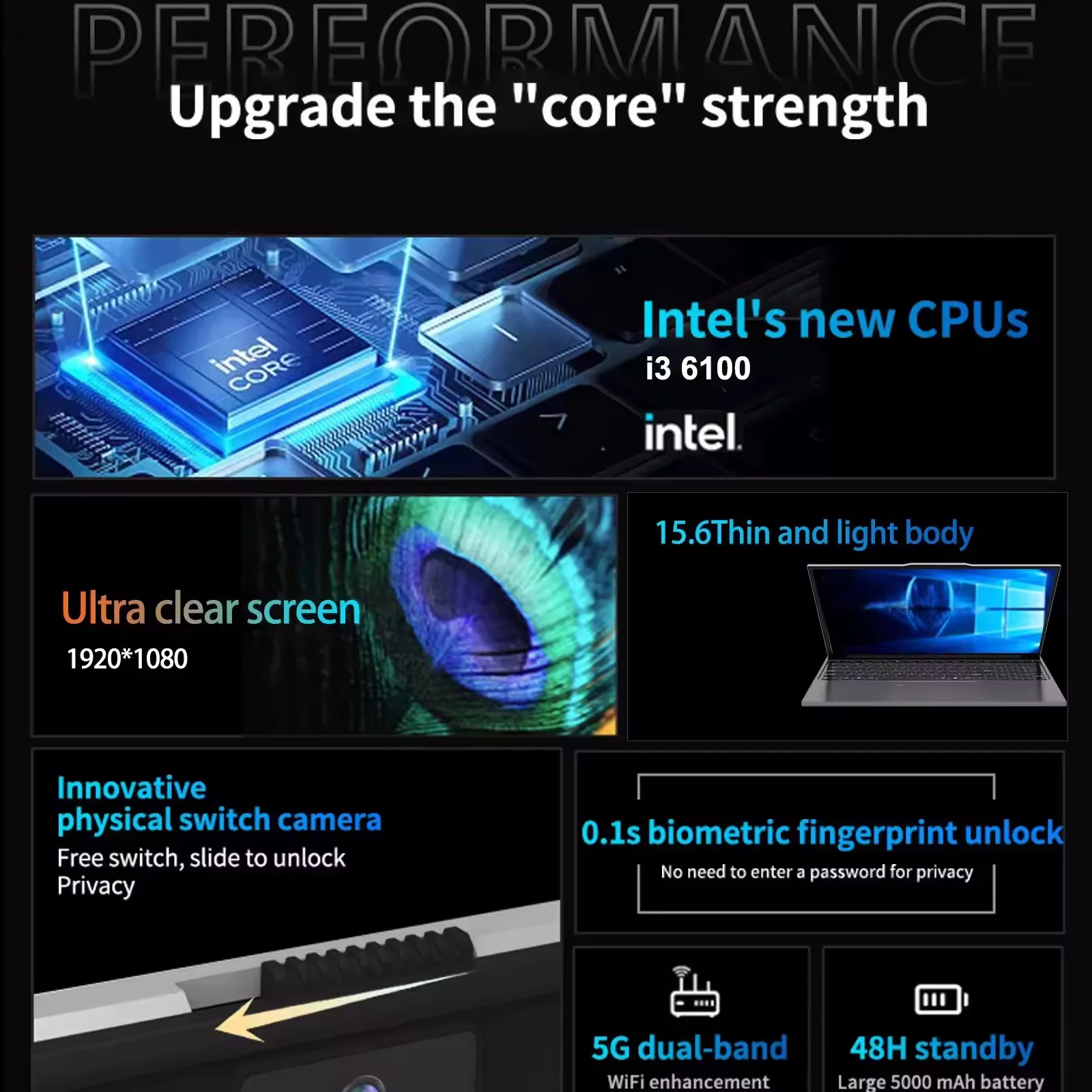 FUCHU 2026 Hotselling Fingerprint Unlock Backlit Keyboard 15.6 Inch Laptop Computer 16GB DDR3 RAM 1TB 2TB SSD Intel I3-6006U Notebook Windows 11 Laptops Office Study Game PC