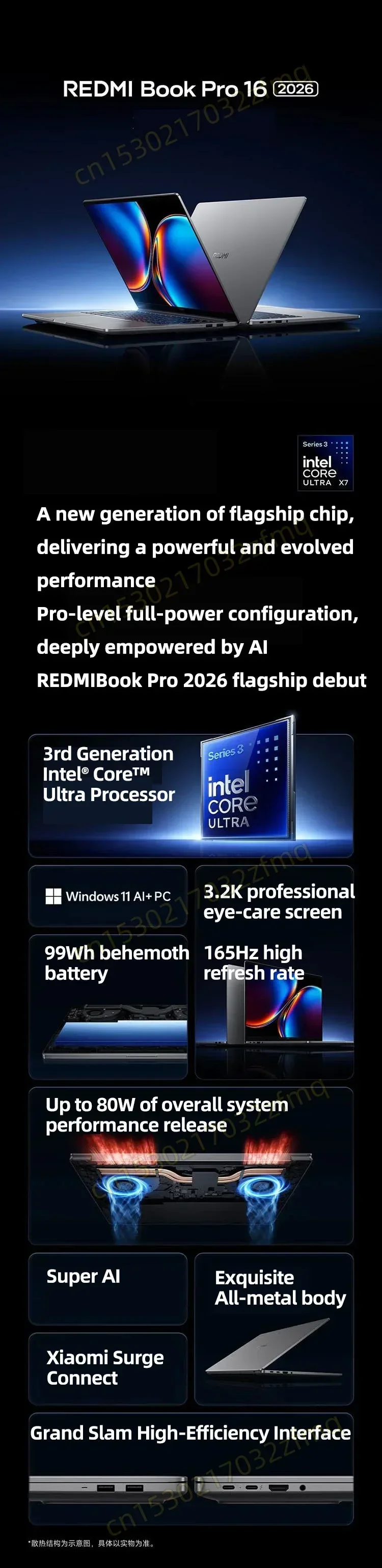 2026 Xiaomi REDMI Book Pro 16 Laptop Ultra5-338H/UltraX7-358H 32GB 1TB SSD 16inch 3.2K 165Hz Screen MI Notebook PC