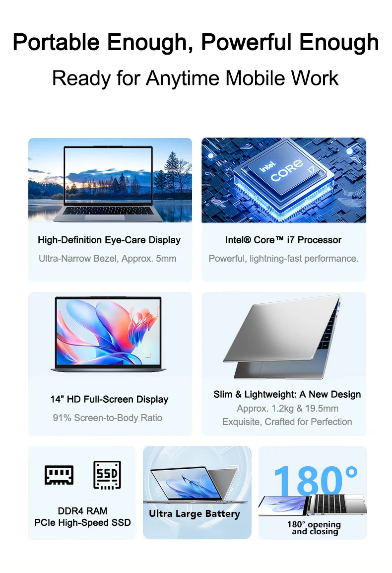 2026 New Ultra‑Slim 14.1 Inch Laptop, Intel Core i7‑8650U, 16GB RAM 512GB M.2 SSD, Windows 11 Pro, Business Office Student Portable Notebook Computer
