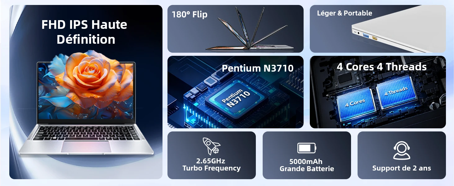 Laptop Laptop 12 GB DDR4 RAM 256 Go SSD Processor Celero N3710 mAh screen IPS ° PC Portable Win 11 Laptop WiFi 5 for Desk studies numeric keypad for home studies and the work laptop with HD screen
