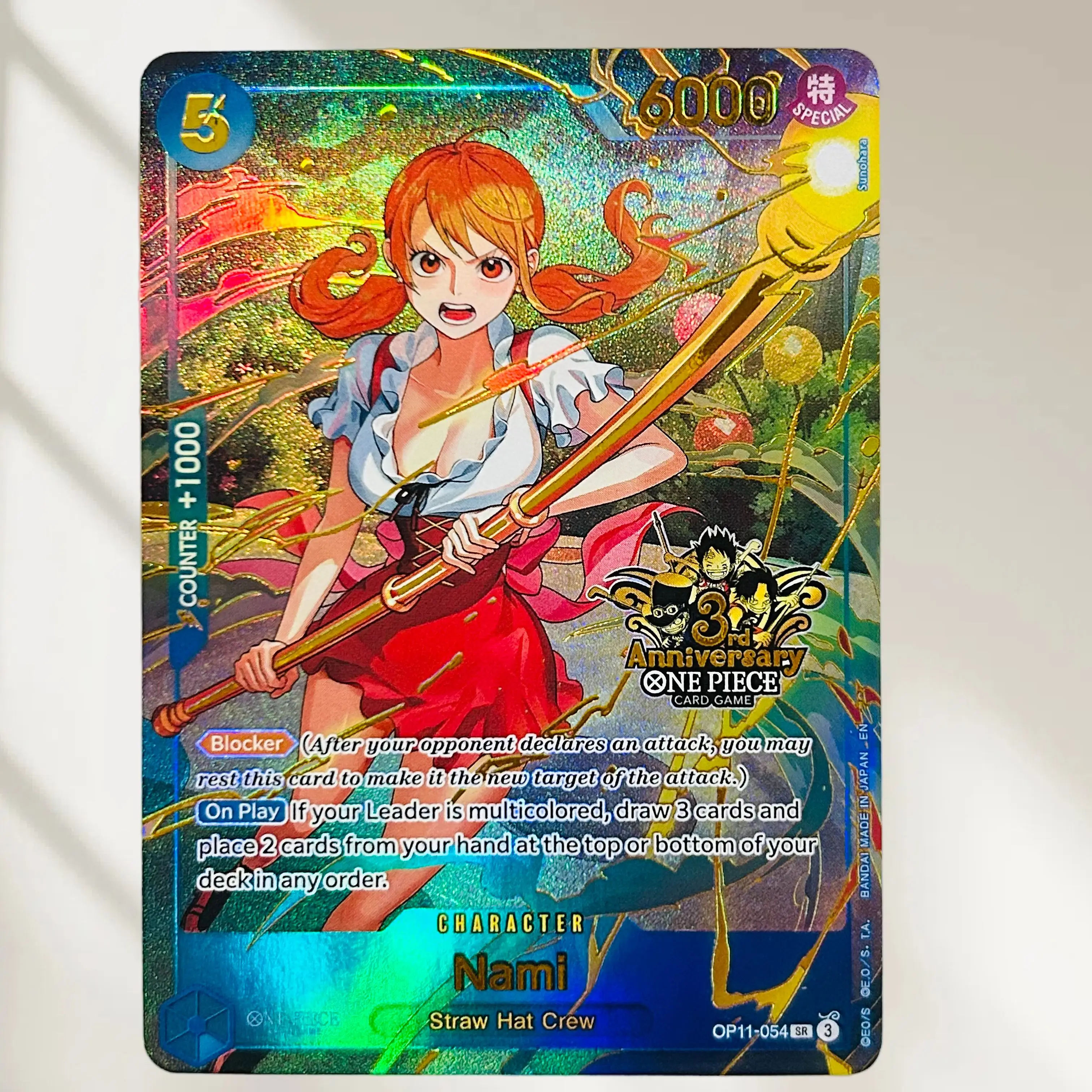 DIY One Piece Nami OP11-054 3rd Anniversary Holographic Texture Cards EN Version Perfect Condition Classic Anime Collectible TCG
