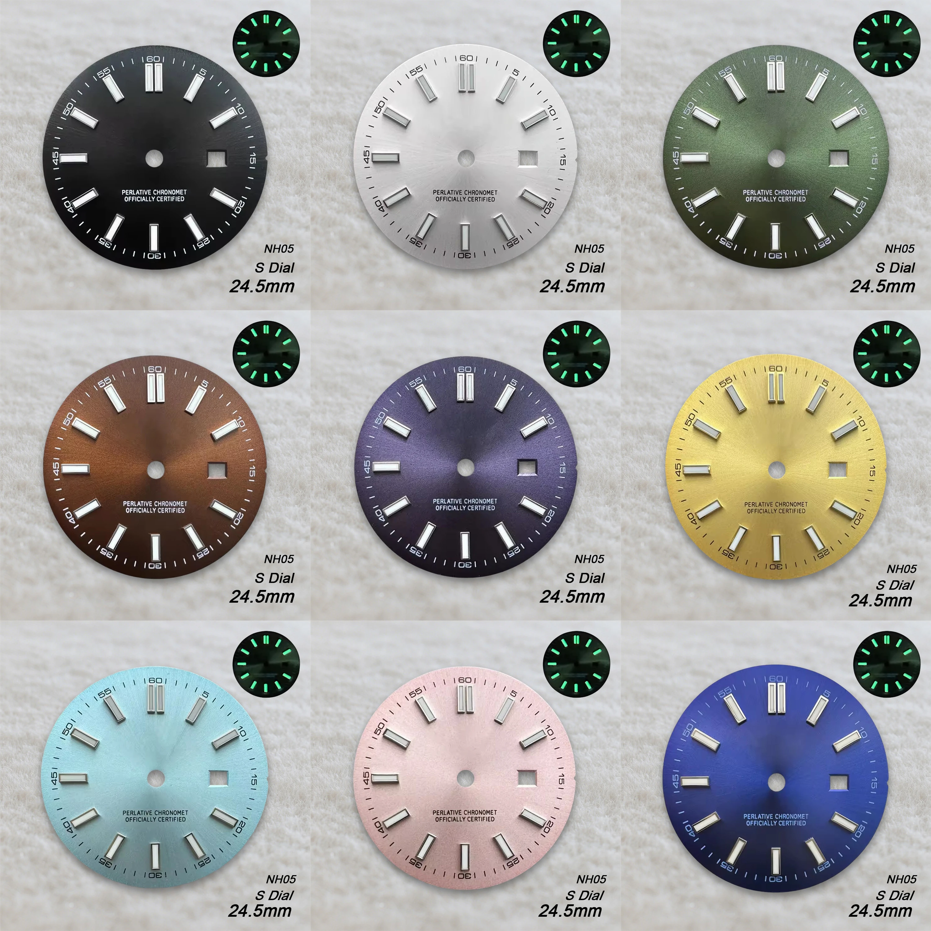 24.5mm S Logo Sunray Dial Fit NH05 Japan Movement Green Luminous High Quality Watch Modification Accessories